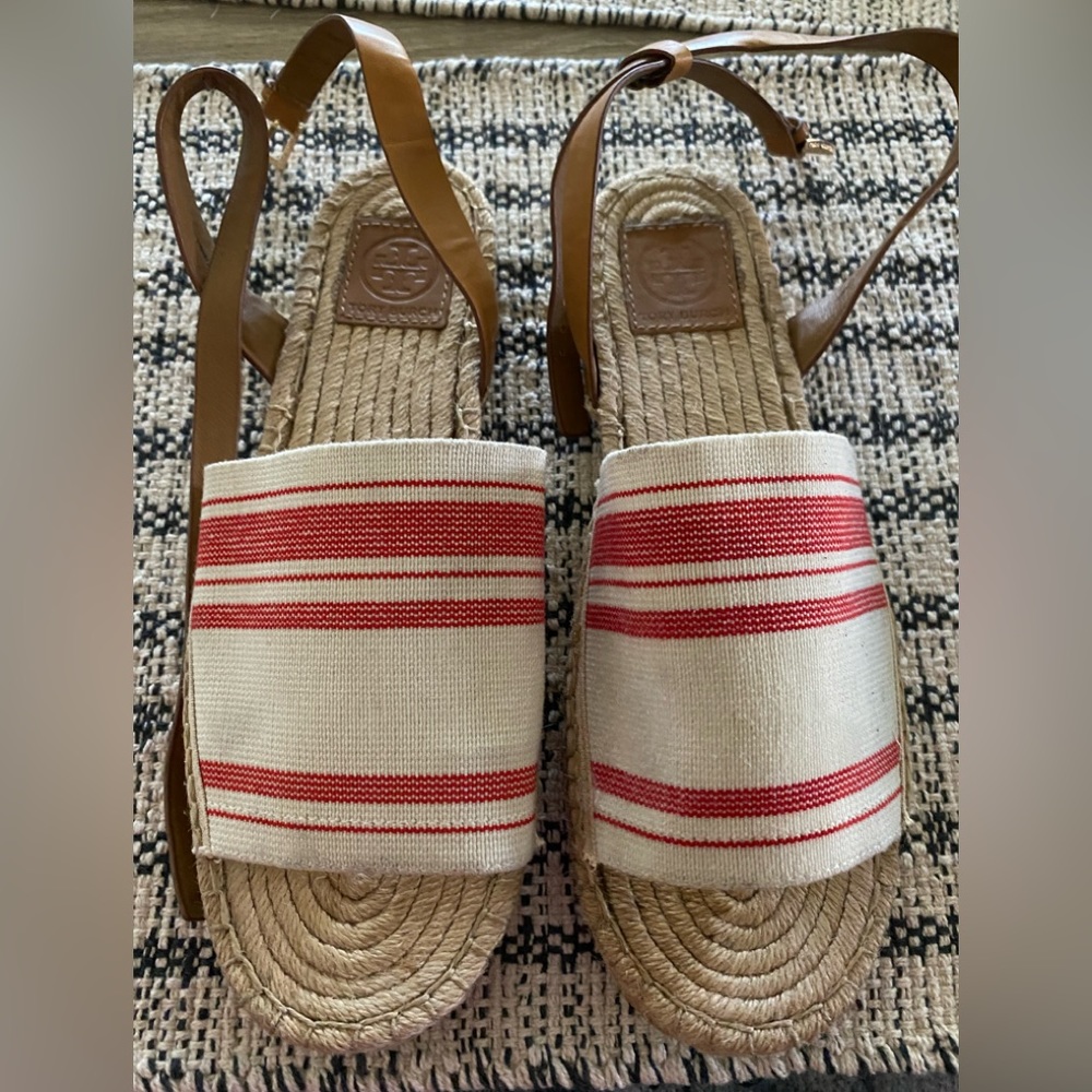 Tory Burch White Espadrille Sandals with Ankle Tie Detailing